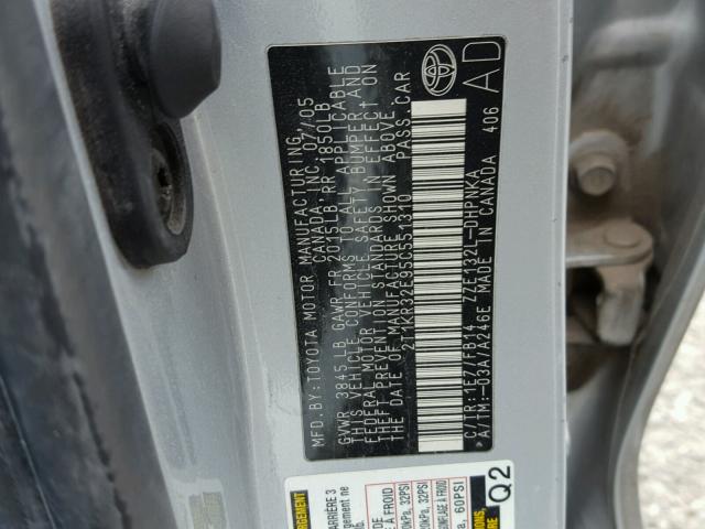 2T1KR32E95C551310 - 2005 TOYOTA COROLLA MA GRAY photo 10