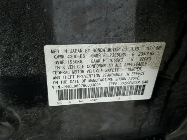 JH4CL96976C033095 - 2006 ACURA TSX BLACK photo 10