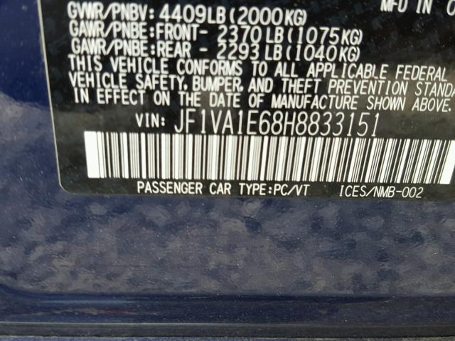 JF1VA1E68H8833151 - 2017 SUBARU WRX PREMIU BLUE photo 10