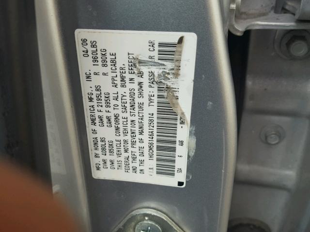 1HGCM56146A125814 - 2006 HONDA ACCORD VAL SILVER photo 10