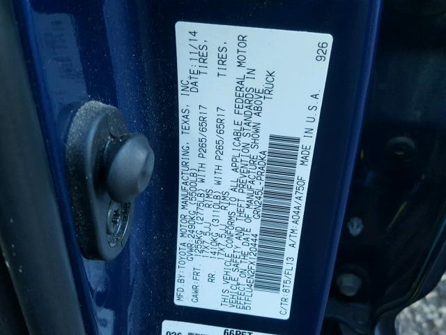 5TFLU4EN2FX120444 - 2015 TOYOTA TACOMA DOU BLUE photo 10