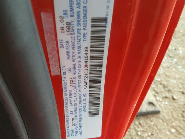 3VWFE21C13M415438 - 2003 VOLKSWAGEN NEW BEETLE 红色 照片 10