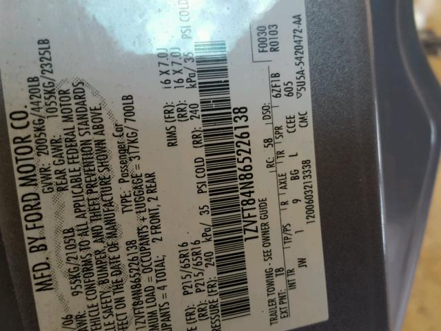 1ZVFT84N865226138 - 2006 FORD MUSTANG GRAY photo 10
