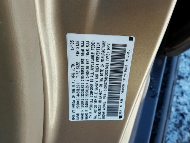 SHSRD78805U322461 - 2005 HONDA CR-V EX GOLD photo 10