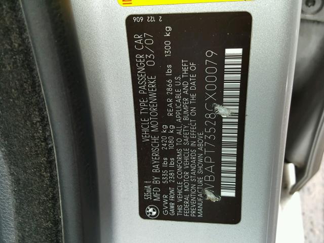 WBAPT73528CX00079 - 2008 BMW 535 XI 银色 照片 10