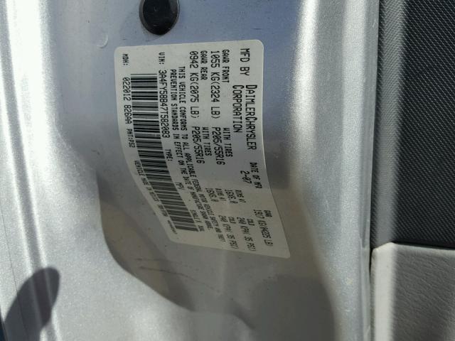 3A4FY58B47T582083 - 2007 CHRYSLER PT CRUISER SILVER photo 10