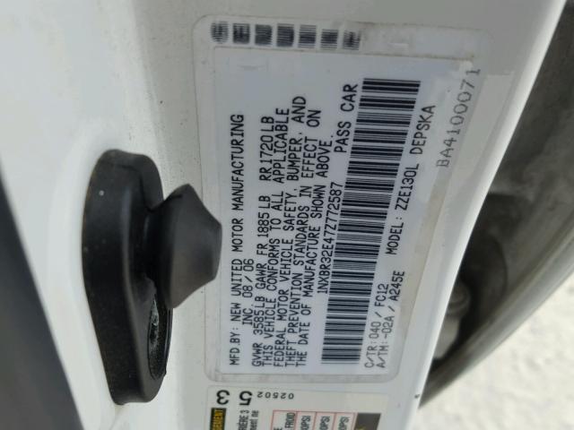 1NXBR32E47Z772587 - 2007 TOYOTA COROLLA CE WHITE photo 10