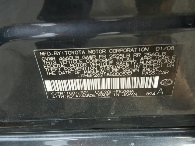 JTHBP262185000532 - 2008 LEXUS IS-F GRAY photo 10