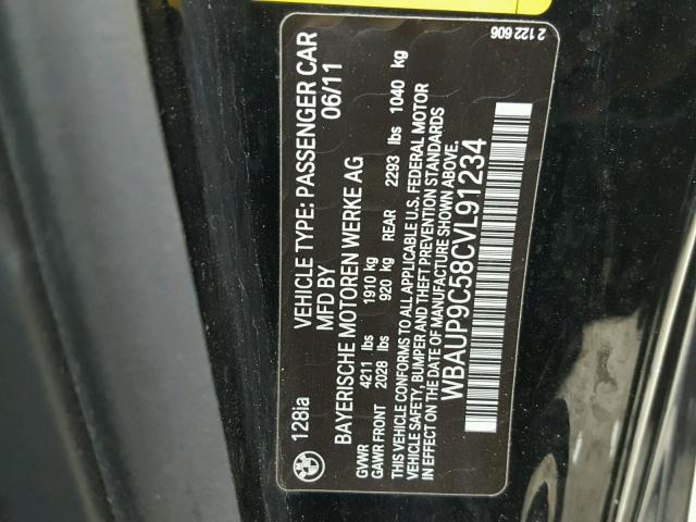 WBAUP9C58CVL91234 - 2012 BMW 128 I BLACK photo 10