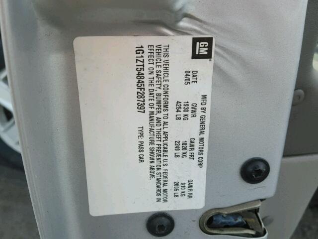 1G1ZT54845F287397 - 2005 CHEVROLET MALIBU LS SILVER photo 10