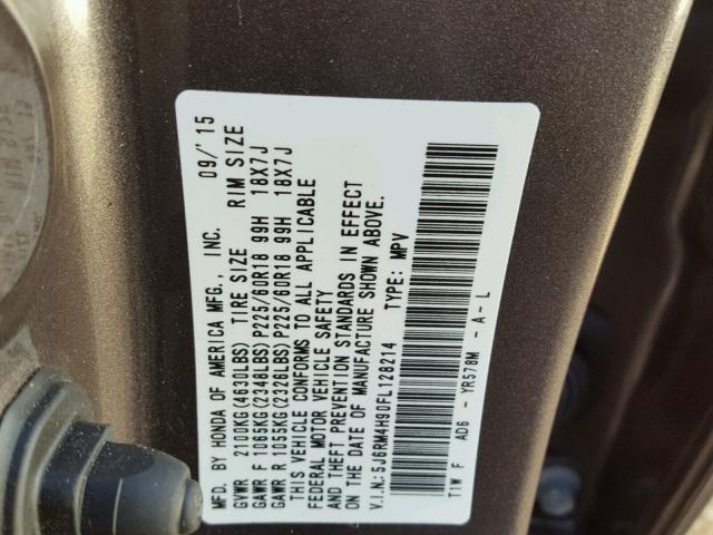 5J6RM4H90FL128214 - 2015 HONDA CR-V TOURI CHARCOAL photo 10