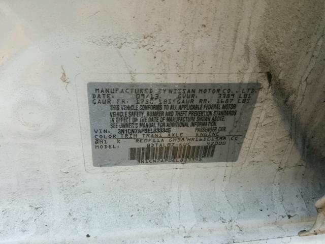 3N1CN7AP0EL833345 - 2014 NISSAN VERSA S WHITE photo 10