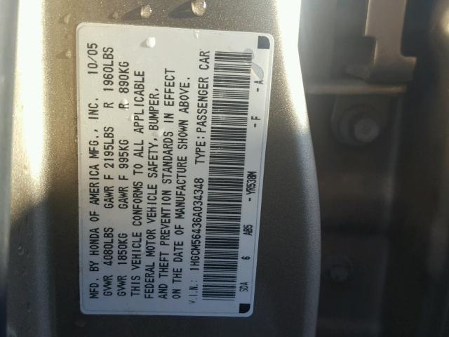 1HGCM56436A034348 - 2006 HONDA ACCORD LX GOLD photo 10