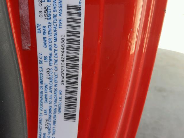 3VWCP21C42M448381 - 2002 VOLKSWAGEN NEW BEETLE 红色 照片 10