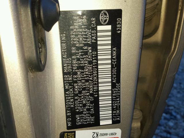 4T1BE32K96U119110 - 2006 TOYOTA CAMRY LE GOLD photo 10