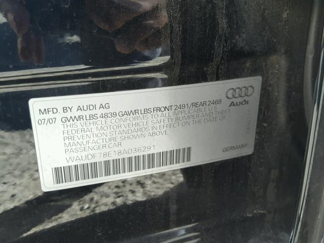 WAUDF78E18A036291 - 2008 AUDI A4 2.0T QU BLACK photo 10