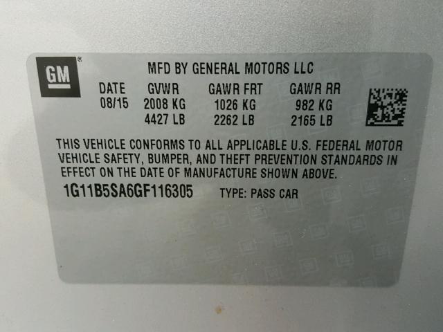 1G11B5SA6GF116305 - 2016 CHEVROLET MALIBU LIM SILVER photo 10