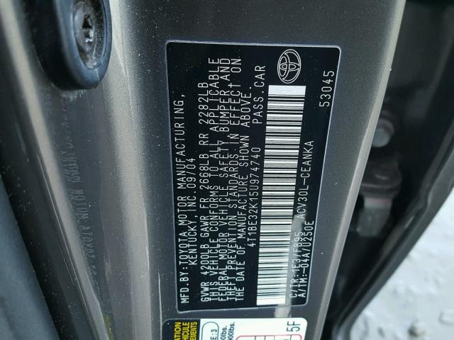 4T1BE32K15U974740 - 2005 TOYOTA CAMRY LE GRAY photo 10