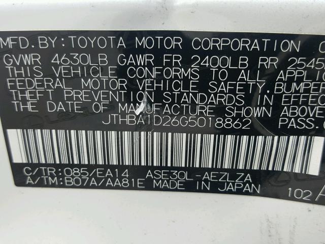 JTHBA1D26G5018862 - 2016 LEXUS IS 200T WHITE photo 10