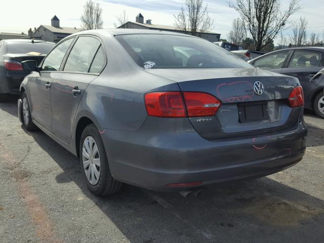 3VW2K7AJ9DM310814 - 2013 VOLKSWAGEN JETTA BASE GRAY photo 3