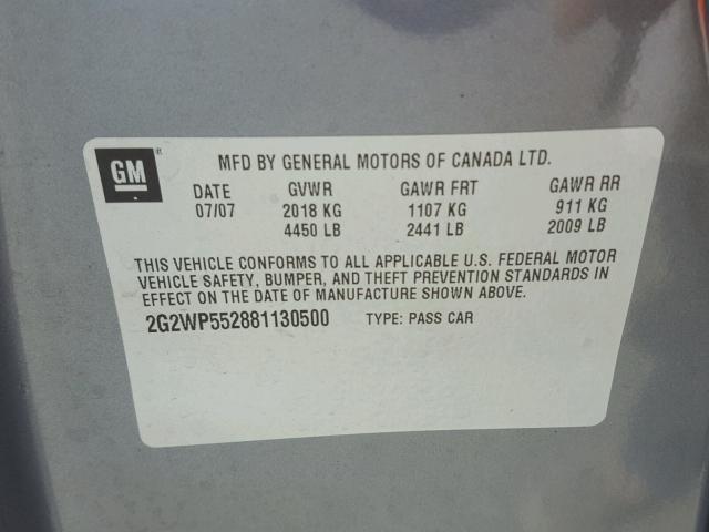 2G2WP552881130500 - 2008 PONTIAC GRAND PRIX SILVER photo 10