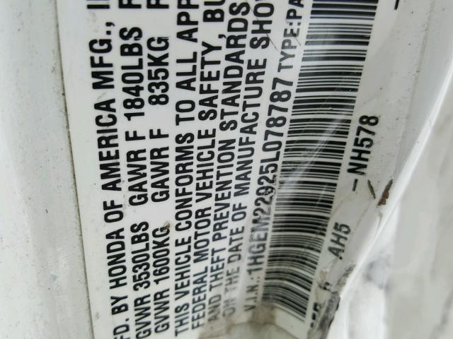 1HGEM22925L078787 - 2005 HONDA CIVIC EX თეთრი ფოტო 10