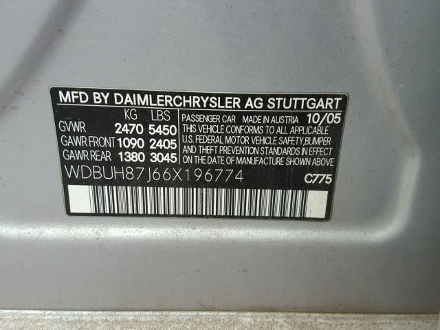 WDBUH87J66X196774 - 2006 MERCEDES-BENZ E 350 4MAT SILVER photo 10