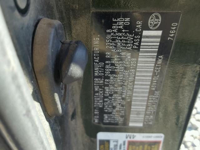 4T1BF3EK1BU581258 - 2011 TOYOTA CAMRY BASE GREEN photo 10