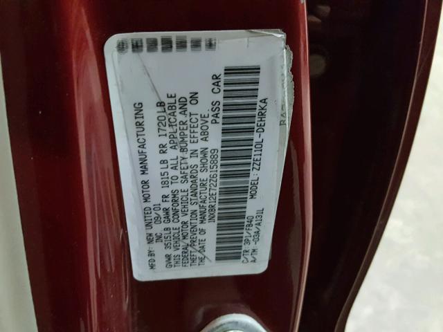 1NXBR12E72Z615889 - 2002 TOYOTA COROLLA CE RED photo 10