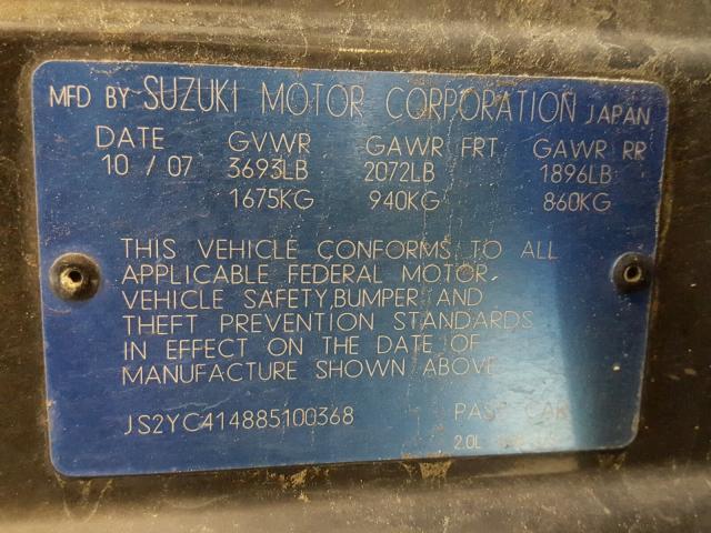 JS2YC414885100368 - 2008 SUZUKI SX4 BLACK photo 10