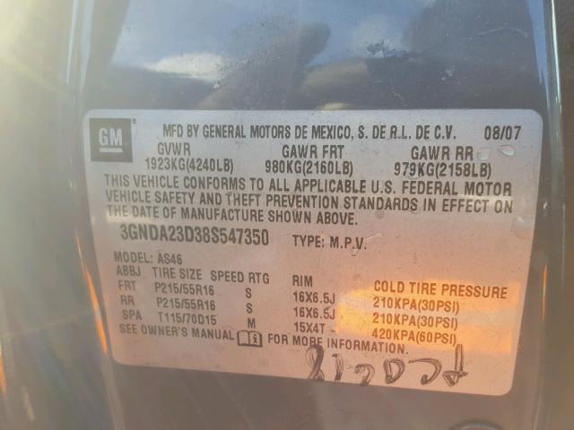 3GNDA23D38S547350 - 2008 CHEVROLET HHR LT GRAY photo 10