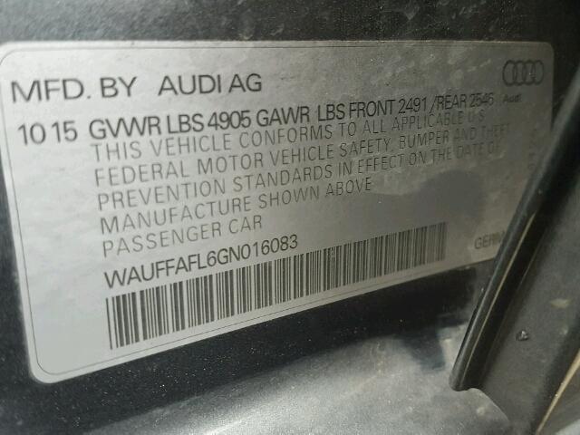 WAUFFAFL6GN016083 - 2016 AUDI A4 PREMIUM GRAY photo 10