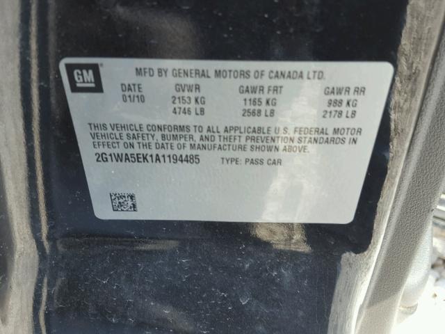 2G1WA5EK1A1194485 - 2010 CHEVROLET IMPALA LS BLACK photo 10