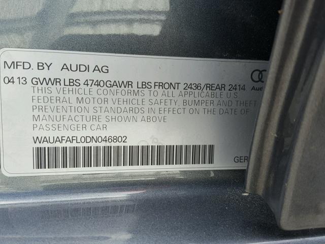 WAUAFAFL0DN046802 - 2013 AUDI A4 PREMIUM GRAY photo 10