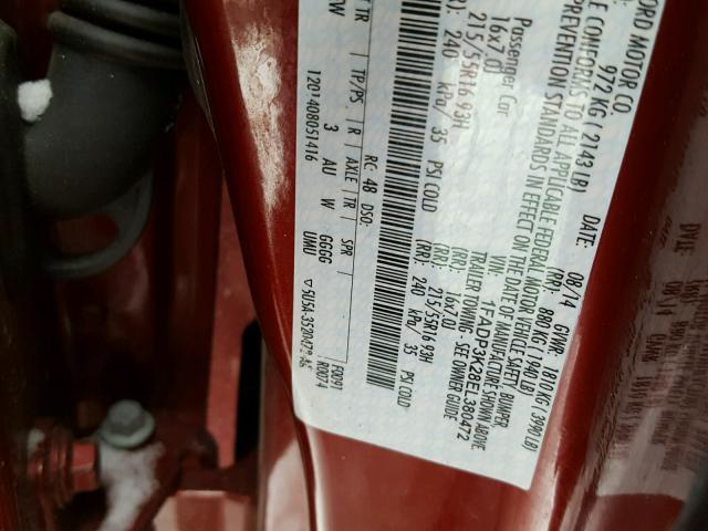 1FADP3K28EL380472 - 2014 FORD FOCUS SE RED photo 10