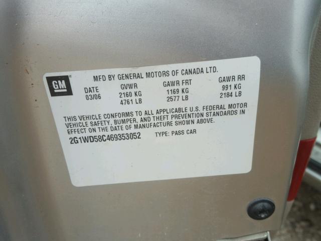 2G1WD58C469353052 - 2006 CHEVROLET IMPALA SUP 银色 照片 10