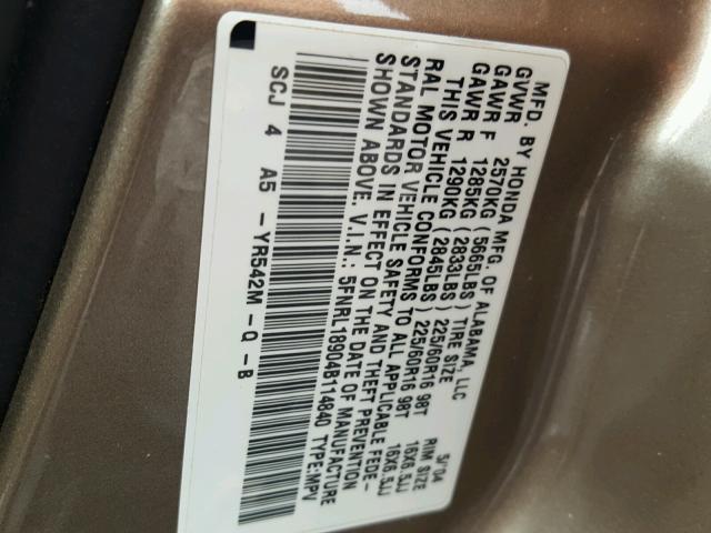 5FNRL18904B114840 - 2004 HONDA ODYSSEY EX TAN photo 10