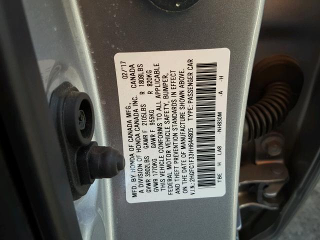 2HGFC1F33HH644805 - 2017 HONDA CIVIC EX GRAY photo 10