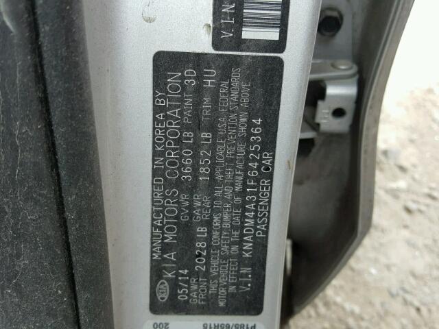 KNADM4A31F6425364 - 2015 KIA RIO LX Արծաթագույն լուսանկար 10