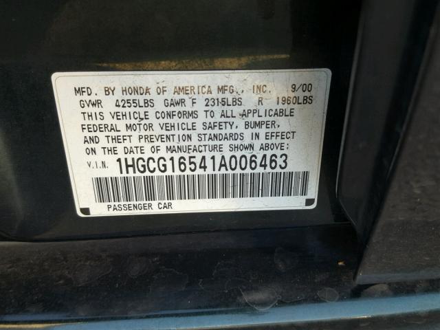 1HGCG16541A006463 - 2001 HONDA ACCORD EX GREEN photo 10