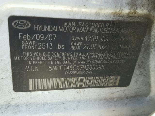 5NPET46CX7H286698 - 2007 HYUNDAI SONATA GLS WHITE photo 10