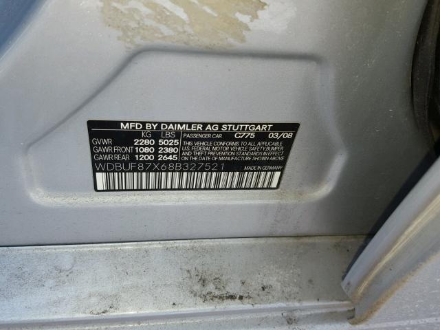 WDBUF87X68B327521 - 2008 MERCEDES-BENZ E 350 4MAT SILVER photo 10