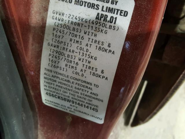 4S6CK58W914414145 - 2001 HONDA PASSPORT E 橙色 照片 10