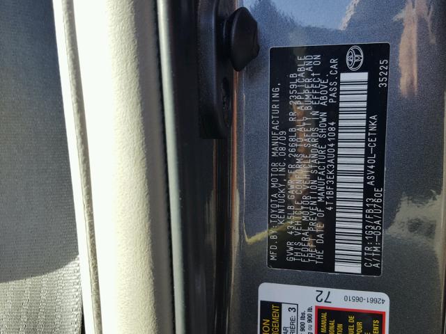 4T1BF3EK3AU041084 - 2010 TOYOTA CAMRY BASE GRAY photo 10