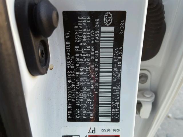 4T1BF1FK2HU296340 - 2017 TOYOTA CAMRY LE WHITE photo 10