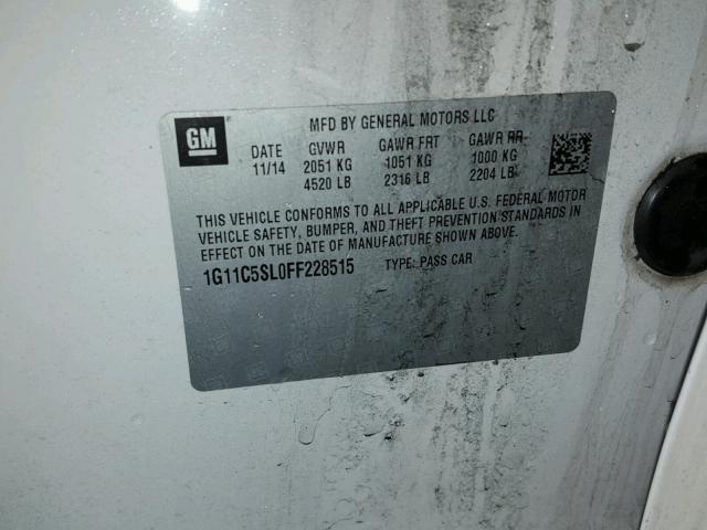 1G11C5SL0FF228515 - 2015 CHEVROLET MALIBU 1LT 白色 照片 10