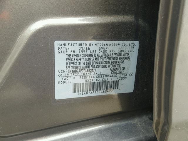 3N1AB7AP7GL683477 - 2016 NISSAN SENTRA S GRAY photo 10