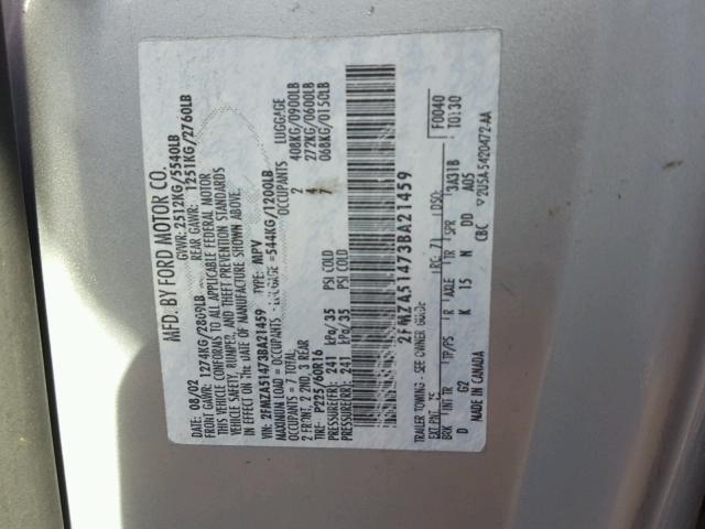 2FMZA51473BA21459 - 2003 FORD WINDSTAR L GRAY photo 10