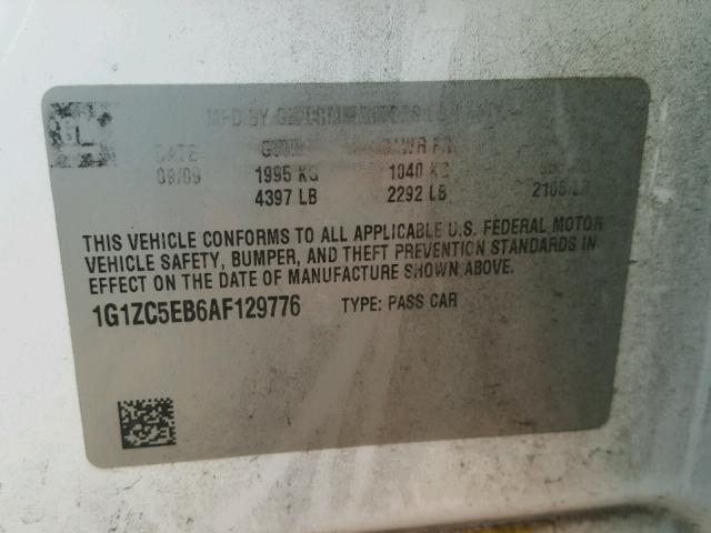 1G1ZC5EB6AF129776 - 2010 CHEVROLET MALIBU 1LT 白色 照片 10