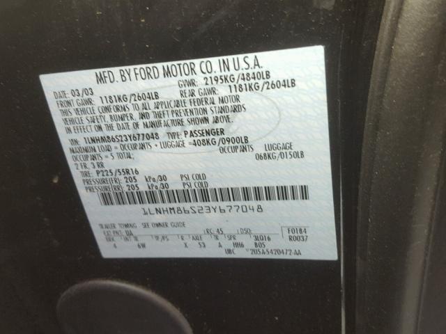 1LNHM86S23Y677048 - 2003 LINCOLN LS BLACK photo 10